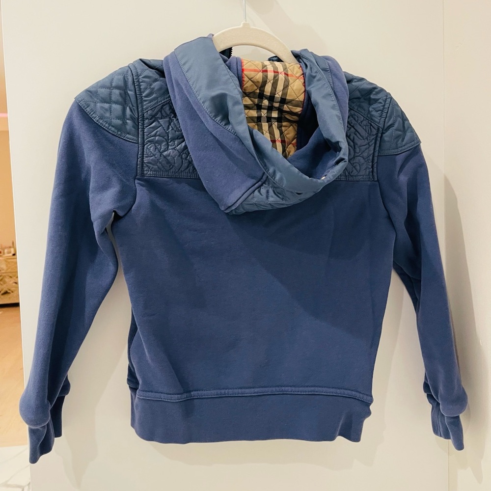 Burberry Blue Boys Sweater with Plaid Inner Hood